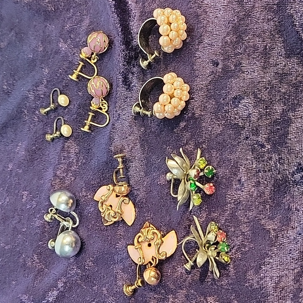 Vintage Screwback Earrings Lot of 6 Pair, 1 Branded
